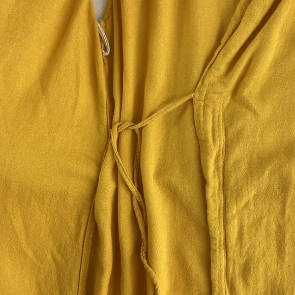 Free People Midi Wrap Dress Women Sz M Yellow Linen Cotton Blend Coastal - Picture 4 of 9